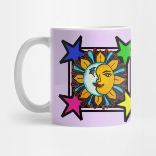 Sun and Moon together with stars Mug